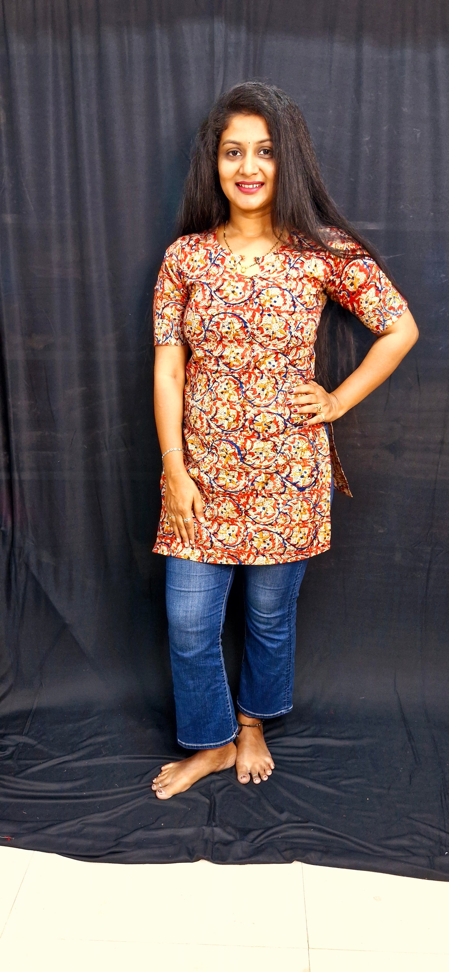 KALAMKARI Block print cotton Short kurthi - 0012