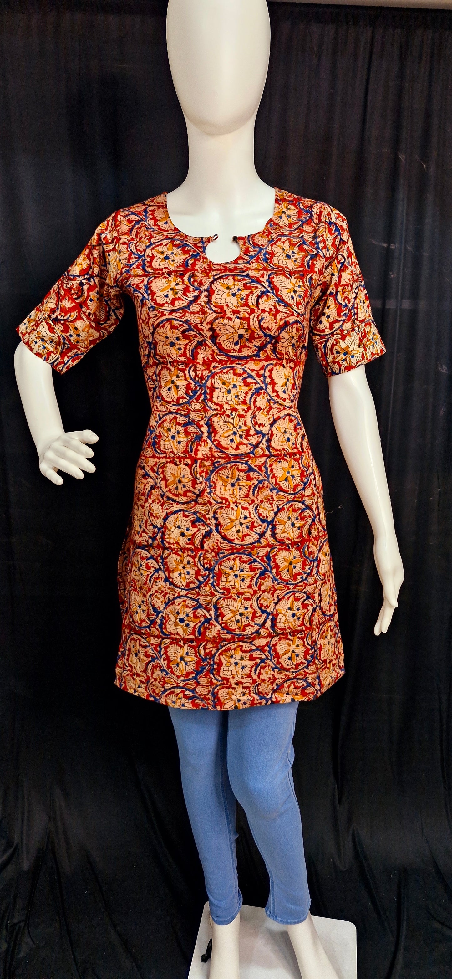 KALAMKARI Block print cotton Short kurthi - 0012