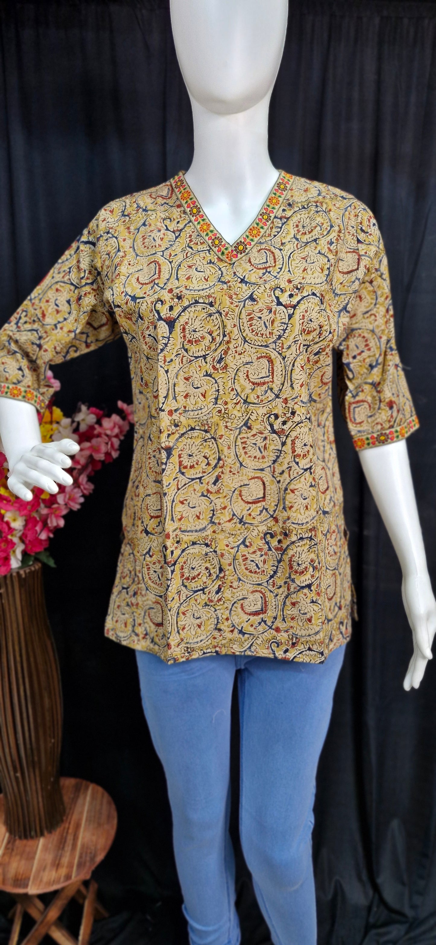 KALAMKARI  Block print cotton Short top - 0009