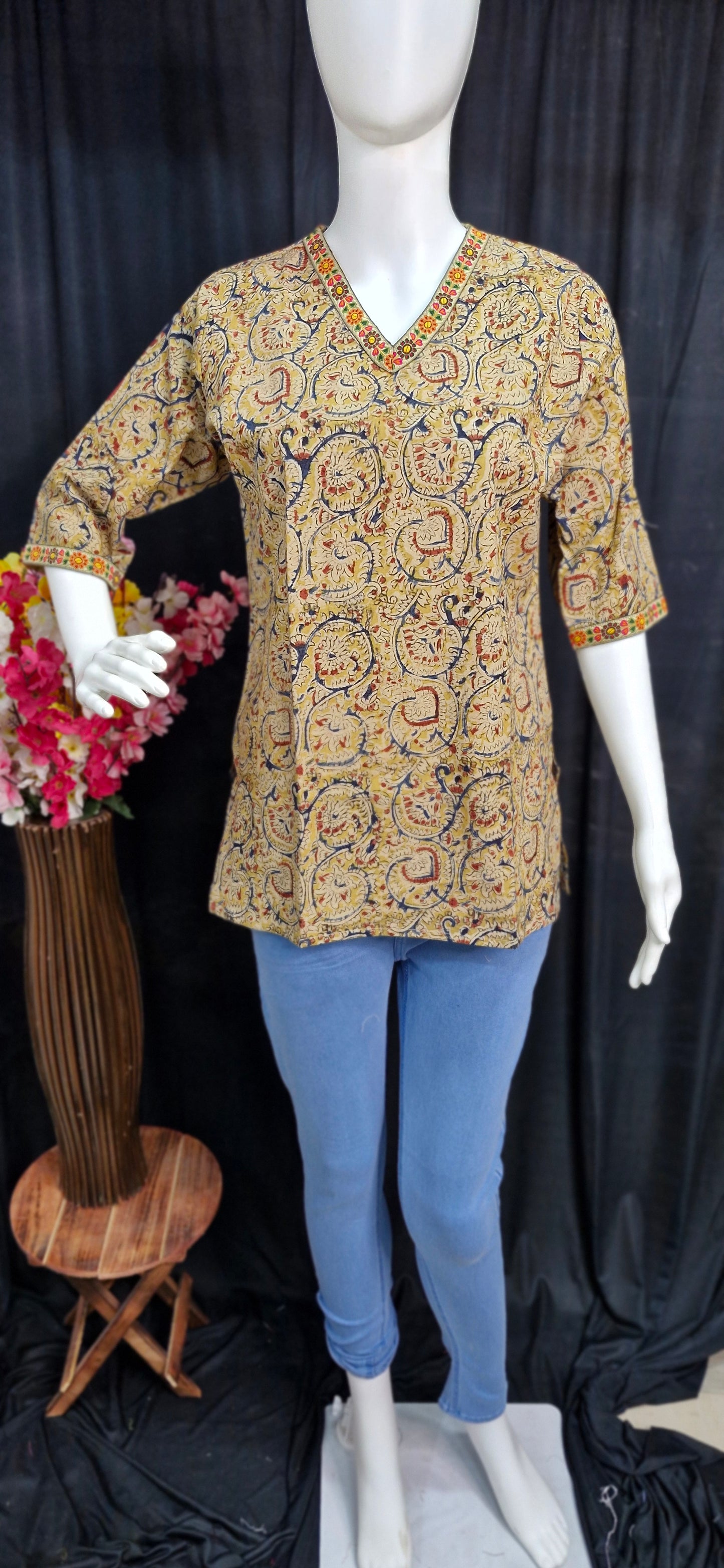 KALAMKARI  Block print cotton Short top - 0009