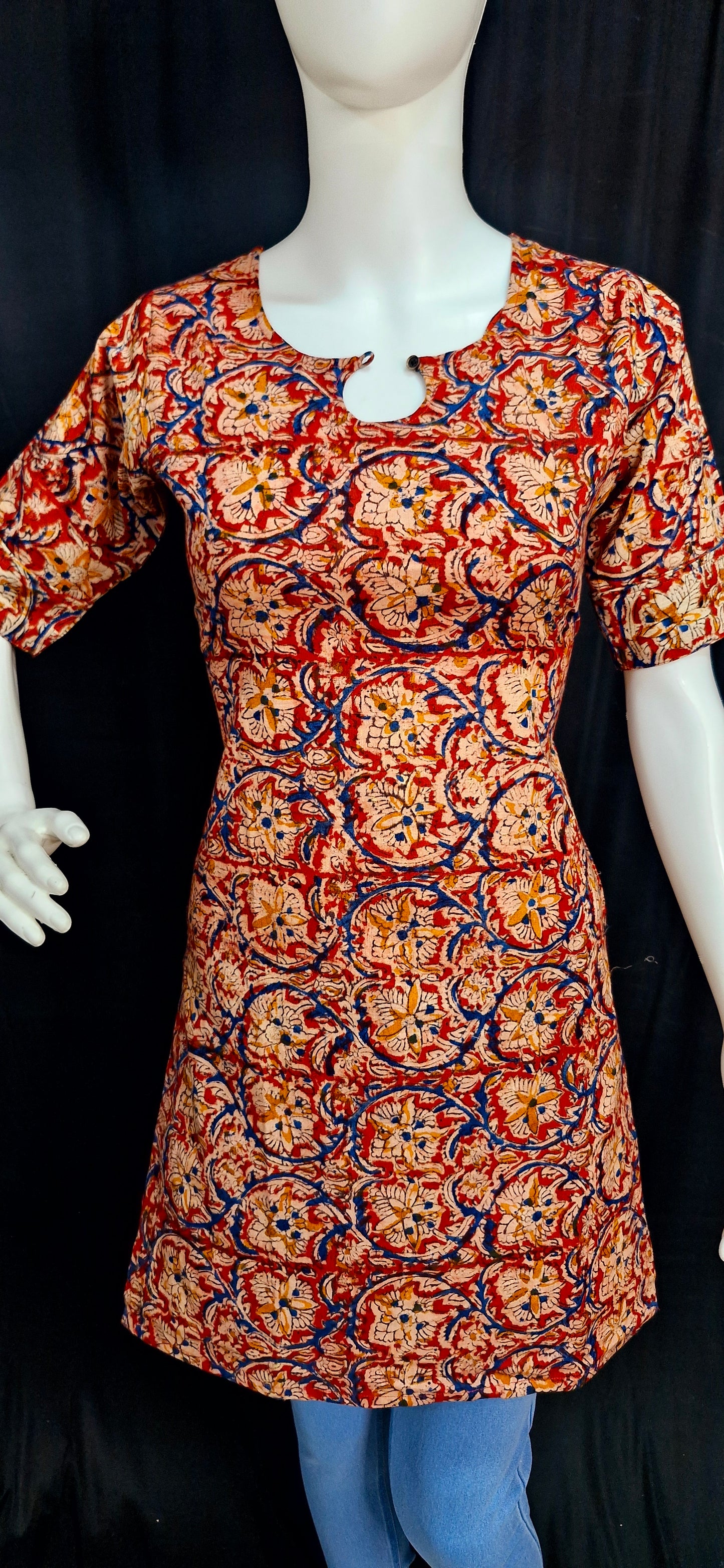 KALAMKARI Block print cotton Short kurthi - 0012